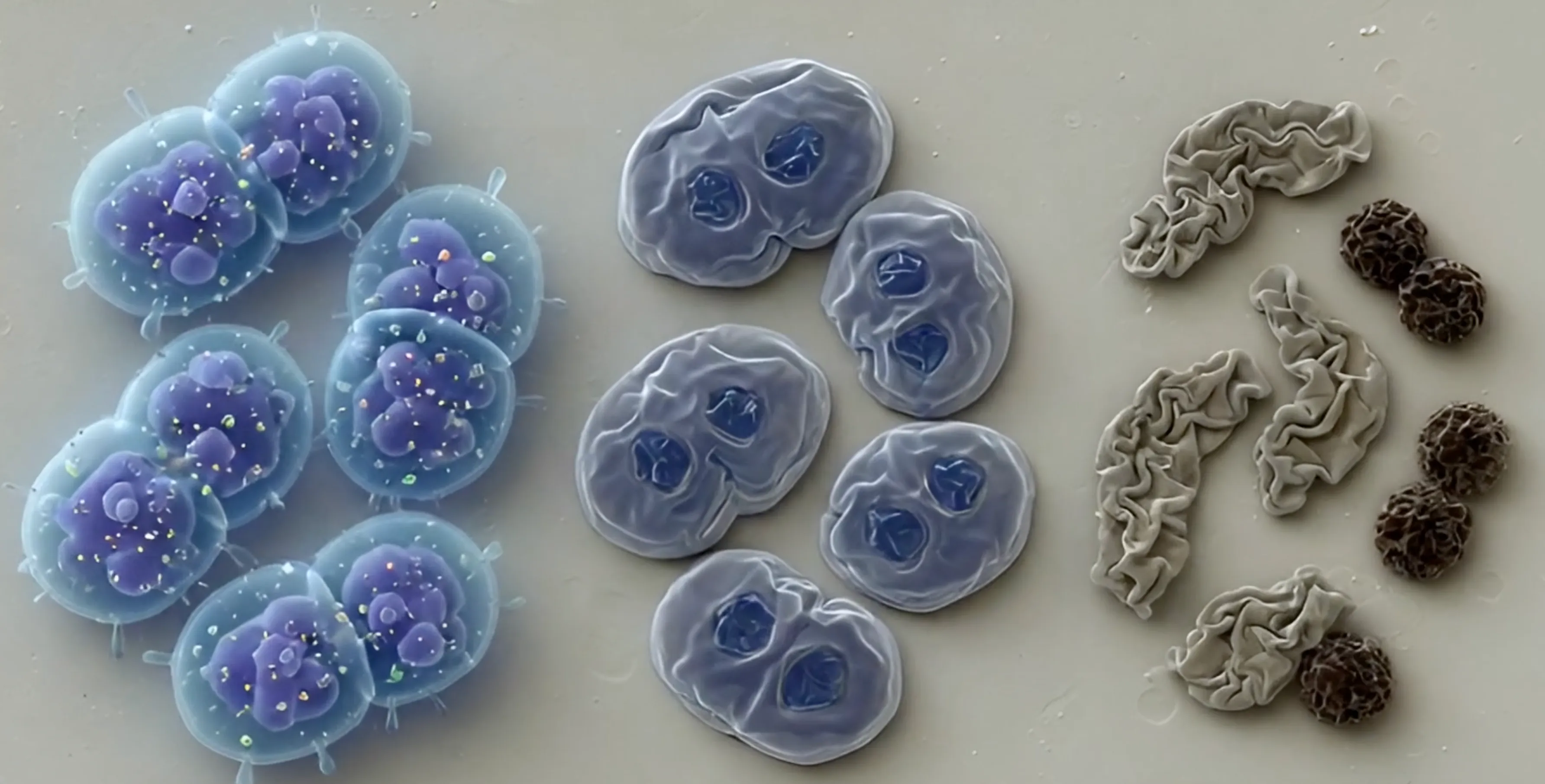 Microscopic view of microbes and grime being eliminated.